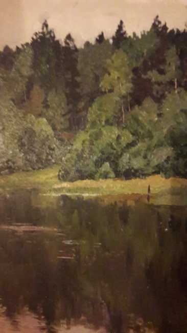 Картина- пейзаж. Десное озеро и лес летом