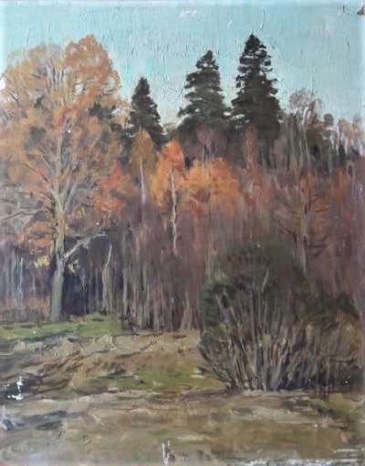 Картина пейзаж. Лес в начале осени