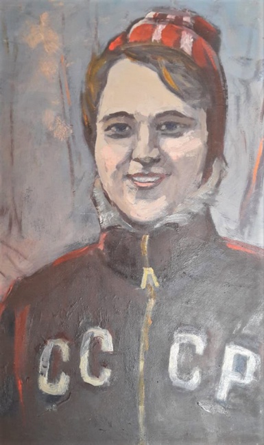 Картина портрет девушки спортсменки в костюме с символикой СССР